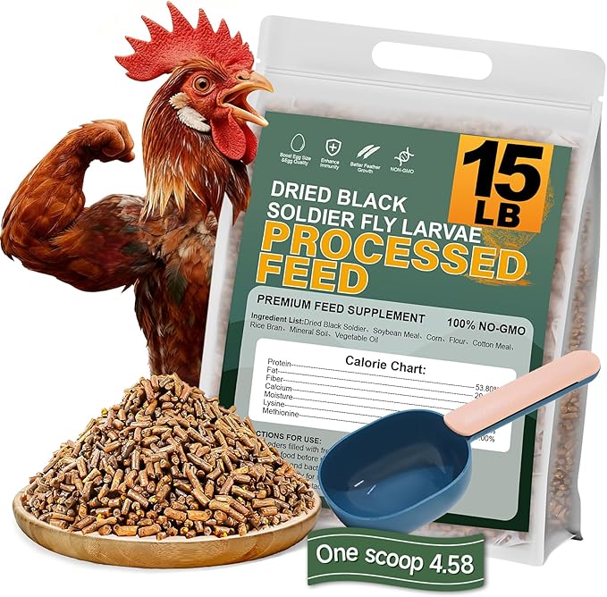 Chicken Feed, 15lb Dried Black Soldier Fly Larvae Pellets for Chickens, Processed Chicken Food for Laying Hens, Chickens Layer Feed, Organic Bird Food with More Protein&Calcium Than Mealworms