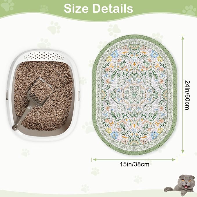 Bienbee Cat Litter Mat, 24" x 15" Litter Box Mat Rug with Non-Slip Bottom,Easy to Clean Cat Supplies Essentials for Indoor Kitty Kitten Floor, Bean-Green M
