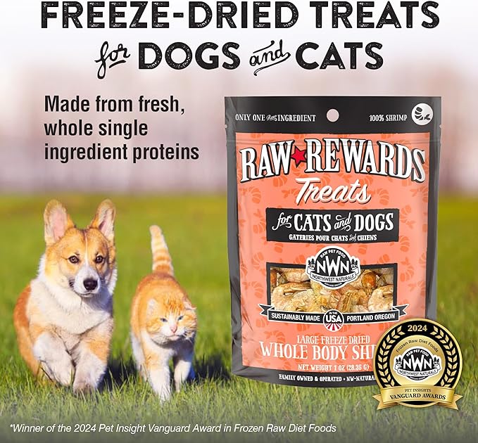 Northwest Naturals Raw Rewards Freeze-Dried Shrimp Treats for Dogs and Cats - Bite-Sized Pieces - Healthy, 1 Ingredient, Human Grade Ingredients, All Natural, Proudly Made in USA, 1 Oz (Pack of 3)