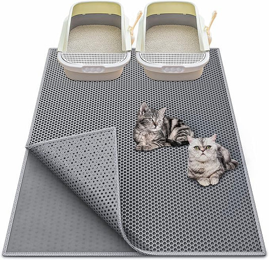 Cat Litter Box Mat: 36"x 30" Waterproof Kitty Cat Litter Trapping Mat, Easy-clean Double-layer Scatter Control Pad Rug (Grey)
