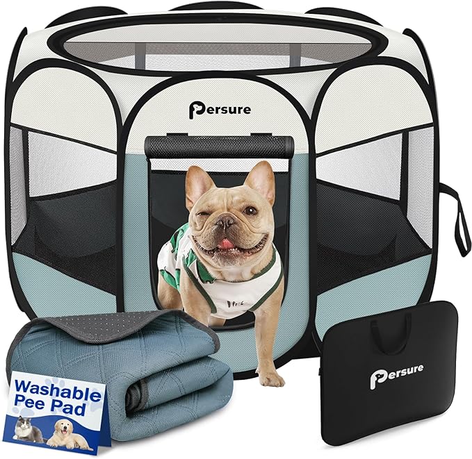 Dog Cat Playpen Indoor Outdoor for Puppy Pet Dogs Cat Travel and Recovery After Surgery, Dog Enclosure Tent Crates Cage, Portable Pop Up Dogs Kennel with Carrying Case(Grey, Small with Pad)