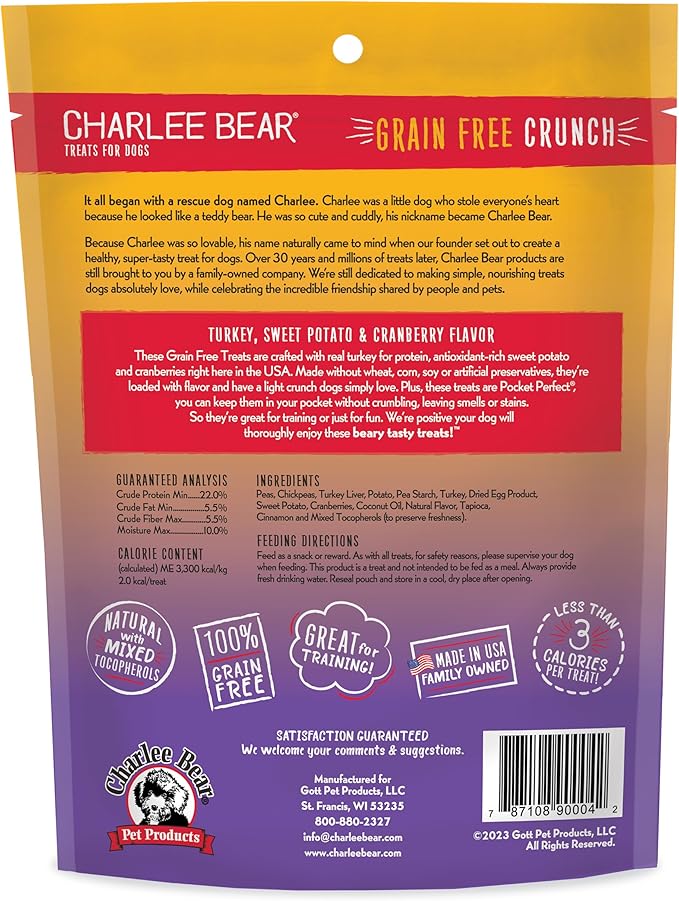 Charlee Bear Grain-Free Bear Crunch Turkey, Sweet Potato & Cranberry Flavor 8 oz