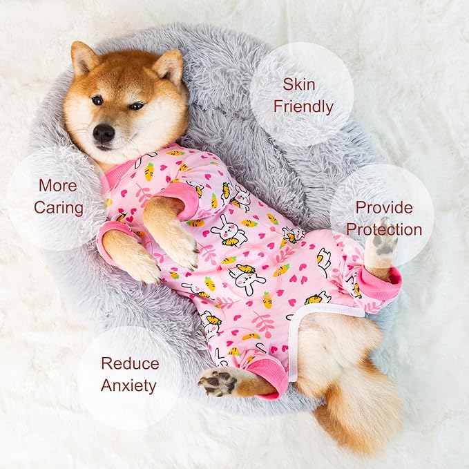 Dog Recovery Suit for Small Medium Large Dogs, Pet Onesie After Surgery Comfort Dog Bodysuit Anti Licking (X-Large, Bunny Carrot)