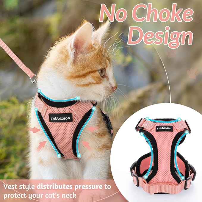 rabbitgoo Cat Harness and Leash for Walking, Escape Proof Soft Adjustable Vest Harnesses for Cats, Easy Control Breathable Reflective Strips Jacket, Light Salmon Pink, XS