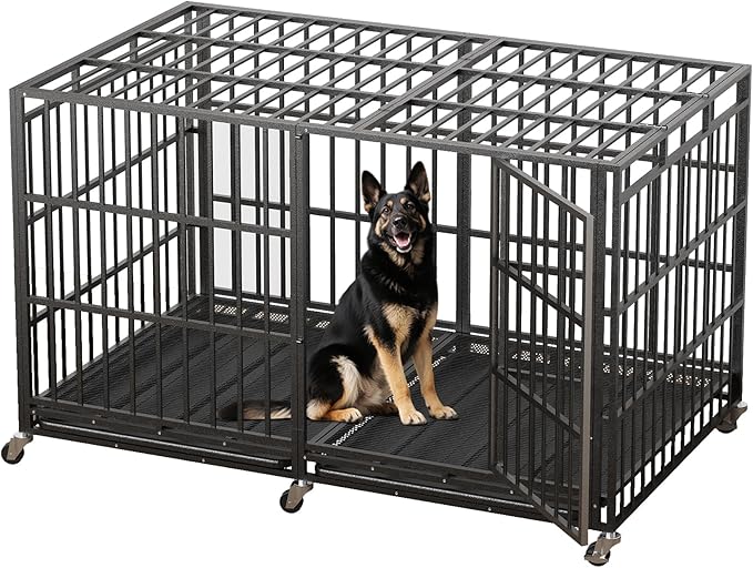 78 Inch Heavy Duty Indestructible Dog Crate Steel Escape Proof, Indoor Double Door High Anxiety Cage, Kennel with Wheels,Removable Tray,Extra Large Dogs XL XXL XXXL