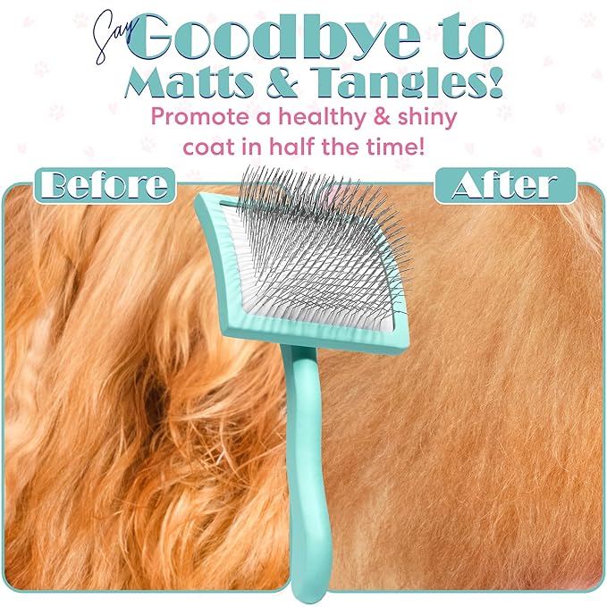 Floof by Brodie Dog Grooming Slicker Wire Brush: Designed for Long Haired Dog Breeds - Dematting and Deshedding, Comfortable and Easy to Use, Ergonomic Handle - Large
