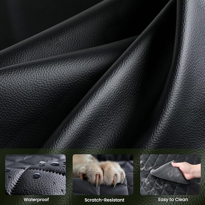 Back Seat Extender for Dogs 57 * 28.7 in, Waterproof Leather Fabric Dog Car Seat Cover for Back Seat, Foldable in The Car, Hard PVC Panels Bottom Support to 330 lbs, Full Coverage for Full Size Truck