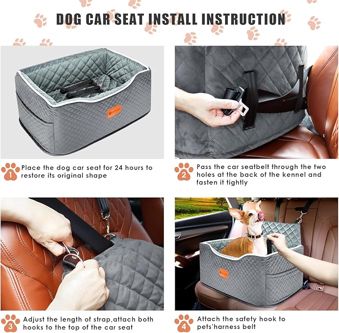 Memory Foam Booster Dog Car Seat for Medium Dogs Under 45 LBS, Elevated Pet Car Seat with Detachable Washable Cover, Anti-Slip Sturdy Dog Booster Seat with Seat Belt for Back Seat Travel