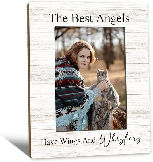 Cat Memorial Picture Frames - Cats Photo Frame, Memorial Sympathy Gifts for Loss of Pet Cat, The Best Angels Have Wings and Whiskers Picture Photo Frames for Home Bedroom Decor, 5x7