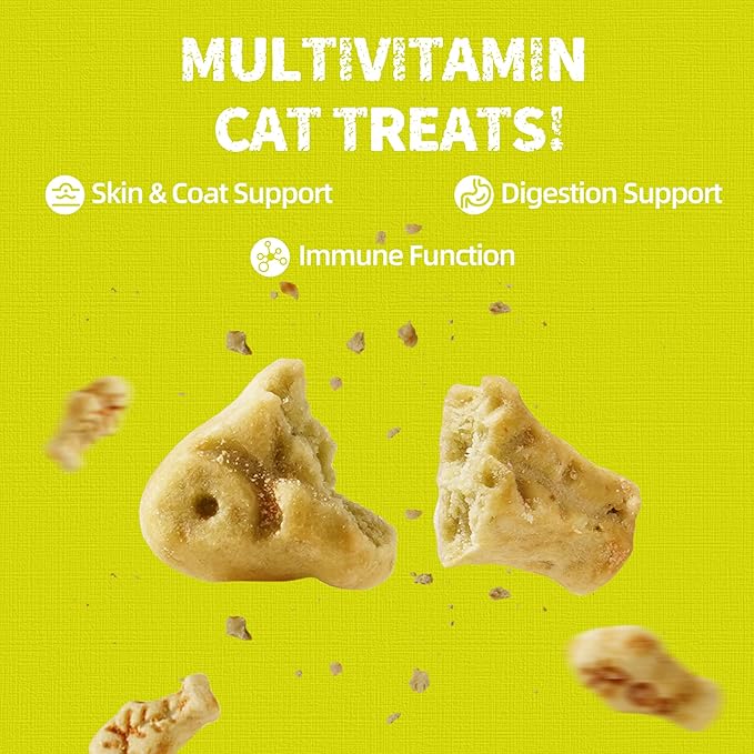 Just Try 13.4 OZ Cat Multivitamin Crunchy Chews Treats for Health and Immune Cat Joint Support Skin & Coat & Digestion Vitamins Supplements Biscuits Snacks