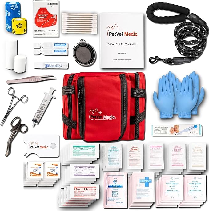 Pet Vet Medic Cat & Dog First Aid Kit - Dog Emergency Kit, Dog Health Supplies & Dog Wound Care -with Dog Thermometer, Dog Bandages for Wounds - Dog Essentials, Dog Travel Bag (Small)