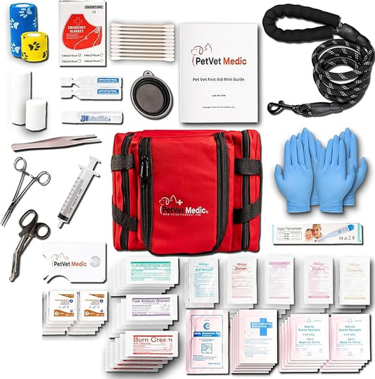Pet Vet Medic Cat & Dog First Aid Kit - Dog Emergency Kit, Dog Health Supplies & Dog Wound Care -with Dog Thermometer, Dog Bandages for Wounds - Dog Essentials, Dog Travel Bag (Small)