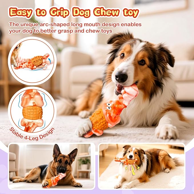 Dog Chew Toys for Aggressive Chewers: Squeaky Dog Toy to Keep Them Busy, Reduce Boredom and Consume Energy for Medium, Large Breed(Orange)