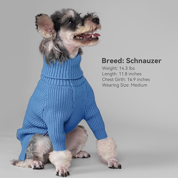 cyeollo Dog Sweaters for Medium Dogs Boy, Stretchy Warm Turtleneck Doggy Clothes for Fall Winter, Thermal Knit Pet Apparel with Sleeves, Blue XL