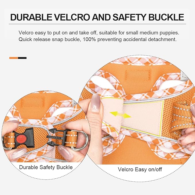 Mercano Soft Mesh Dog Harness and Leash Set, No-Chock Step-in Reflective Breathable Lightweight Easy Walk Vest Harnesses with Safety Buckle for Small Dogs, Cats (Orange, S)