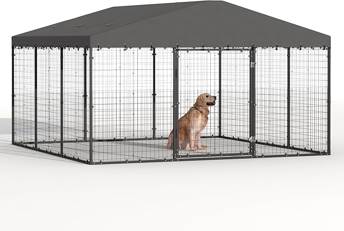 Kurapika 10x10x6 FT Heavy-Duty Outdoor Dog Enclosure, Galvanized Steel Fence, Dual Safety Lock & Weatherproof UV-Resistant Cover for Outdoor Spaces Yard, Garden & Patio