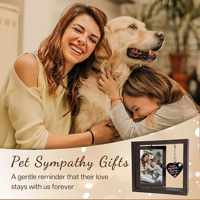 Dog Memorial Gifts for Loss of Dog, Pet Memorial Gifts for Dogs Cats - Rotating Wooden Picture Frame for 4x6 Photos, Pet Loss Remembrance Bereavement Keepsake