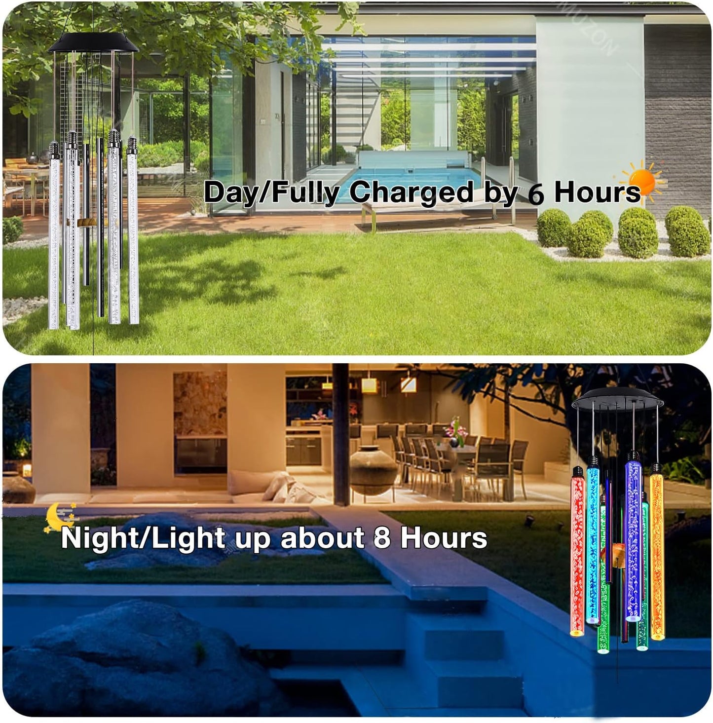 Solar Pet Memorial Wind Chime, Dog Memorial Gifts for Loss of Dog, Rainbow Bridge Pet Memorial Gifts, Loss of Dog Sympathy Gift, in Memory of Dog, 6 LED Tubes Color Changing Rainbow, 33"