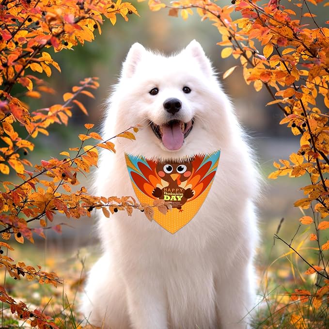 Newwiee 100 Pcs Fall Dog Bandanas Bulk for X-Large Dogs Thanksgiving Pumpkin Maple Leaf Triangle Bandanas Bibs Adjustable Pet Scarf Holiday Soft Breathable Thanksgiving Day Scarf Accessories for Puppy