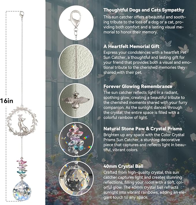 Cat Memorial Suncatcher - Lost of Cat Bereavement Gift Idea, Pet Loss Sympathy Gifts, Thoughtful Cats Remembrance Sun Catcher, Passing Away Remembrance Memory Gift