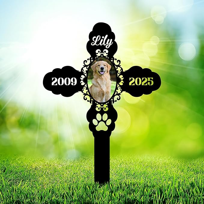Personalized Dog Memorial Garden Stake with Photo, Custom Picture UV Printed Metal Grave Marker, Image in Loving Memory Outdoor Decor Pet Loss Sympathy Gifts for Dogs Lover