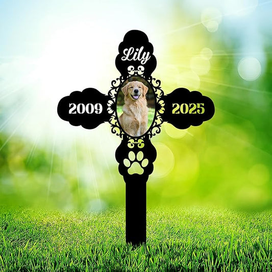 Personalized Dog Memorial Garden Stake with Photo, Custom Picture UV Printed Metal Grave Marker, Image in Loving Memory Outdoor Decor Pet Loss Sympathy Gifts for Dogs Lover