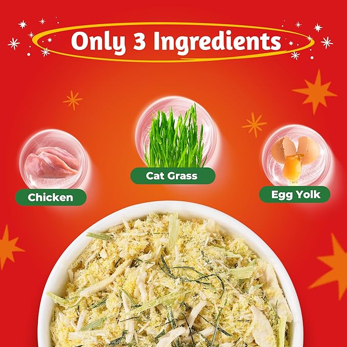 Just Try 8 oz Cat Grass Treats Freeze Dried Cat Food Toppers Mixers Hairball Control Low Calorie Real Chicken Egg Yolk Dental Care Healthy Cat Snacks Treats for Indoor Cats