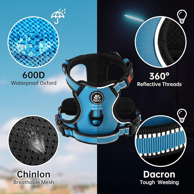 NESTROAD No Pull Dog Harness,Adjustable Oxford Dog Vest Harness with Leash,Reflective No-Choke Pet Harness with Easy Control Soft Handle for Large Dogs(Large,Blue)