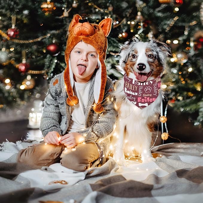 Personalized Dog Bandanas Custom Neckwear Name Button Anti-loosening Dog Scarf Triangle Bibs Kerchief Pet Costume Accessories for Small Medium Large Dogs Cats Pets Birthday-Red