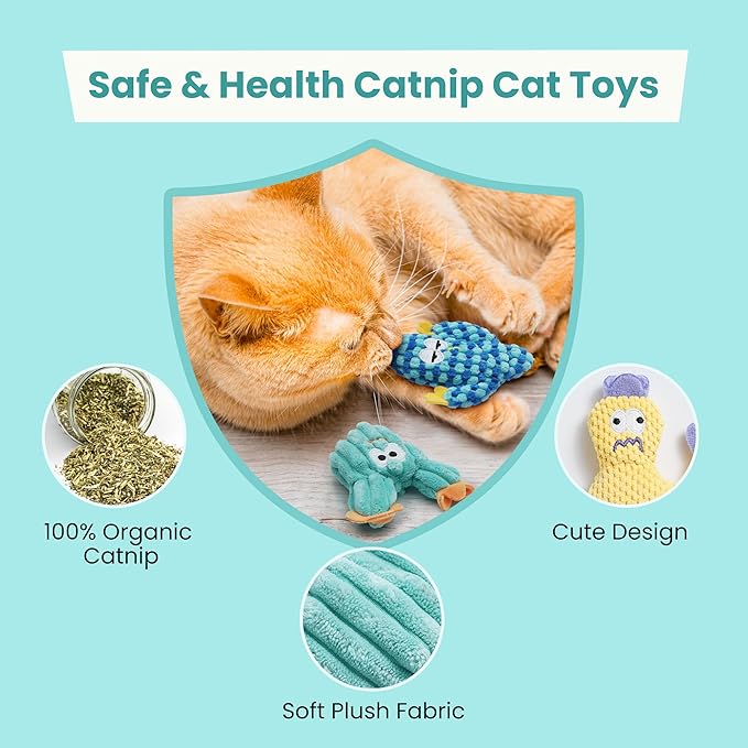 5 Pack Cactus Catnip Toys, 100% Organic Catnip Toys for Indoor Cats, Interactive Plush Chew Fun Without Cotton, Teething Soft Kittens Toys for Kitty, Colorful