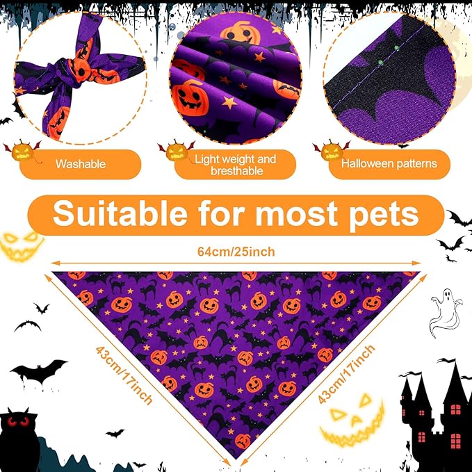 Newwiee 100 Pieces Halloween Dog Bandanas Bulk for Large Dogs Adjustable Triangle Bibs Scarf Halloween Skull Ghost Spider Pumpkin Bat Pet Costumes Scarf Holiday Accessories for Large Dog Puppy Cat