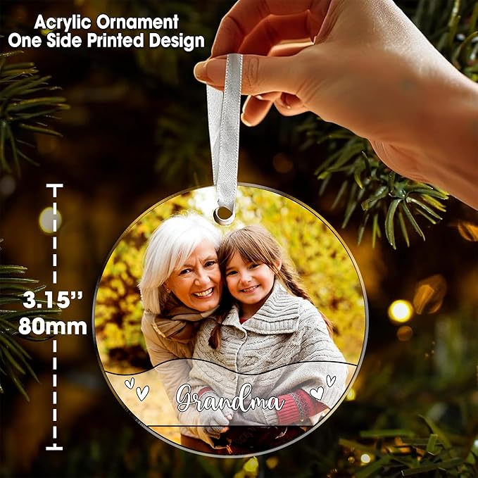 Personalized Grandma Stained Glass Suncatcher, Photo Family Faux Stained Glass Window Hanging Ornament, Custom Grandparent Day 2025 Gifts for Grandma, Birthday Gift for Dad, Grandpa