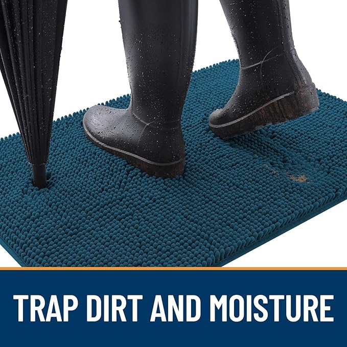 OLANLY Dog Door Mat Set 4-Piece 36x24, Absorbs Moisture and Dirt, Absorbent Non-Slip Washable Doormat, Quick Dry Chenille Mud Mat for Dogs, Entry Indoor Entryway Carpet for Inside Floor, Atlantic Blue