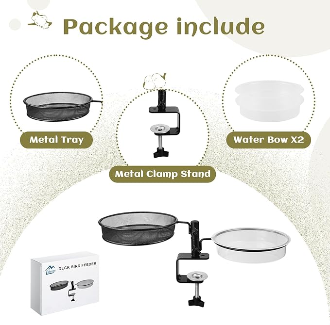 Deck Bird Feeders Platform Bird Feeder Deck Mount Bird Bath Spa for Dual Use Deck Flower Stand Flower Pot Great for Attracting Birds Detachable and Adjustable Heavy Duty Sturdy Steel,Bronze