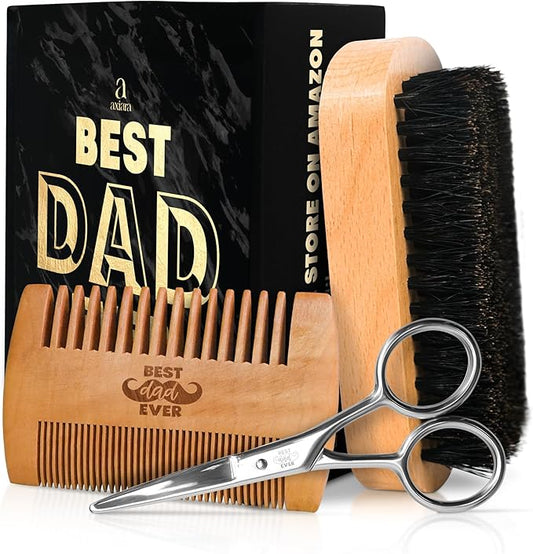Gifts for Dad from Daughter Son - Best Dad Ever Beard Kit for Men Grooming and Care with Brush, Comb, Scissors & Storage Bag - Best Dad Ever Gifts on Fathers Day, Beard Growth Kit for Men