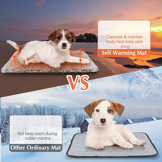 4 Pack Self Warming Cat Bed Indoor Self Heating Dog Cat Pad Washable 16 x 20 Inch Thermal Pet Kennel Pad Crate Bed Mat Reflect Body Heat for Outdoor(22 x 35 Inch)