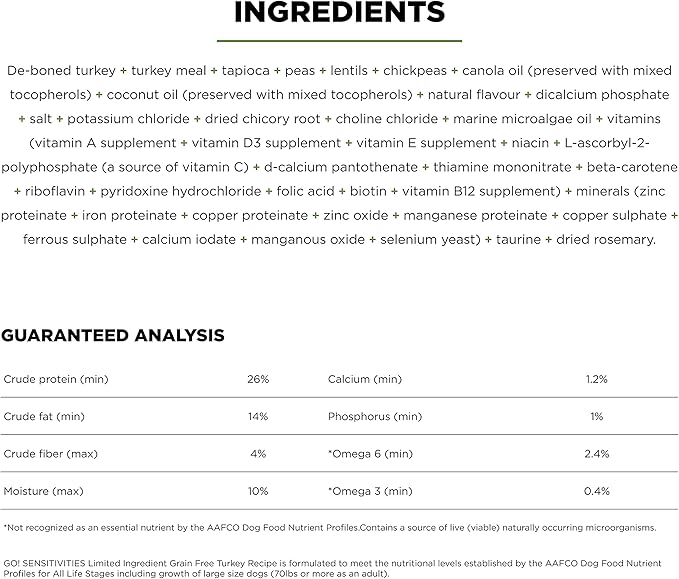 Go! Solutions Sensitivities Limited Ingredients, Grain-Free Dry Dog Food, Turkey Recipe for Sensitive Stomach, 22 lb Bag