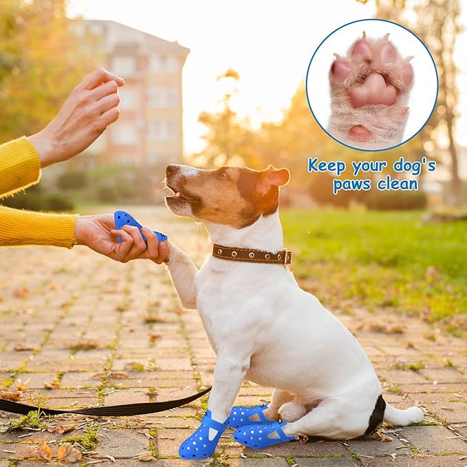 Dog Shoes for Hot Pavement Non-Slip Waterproof Dog Shoes for Medium Dogs Large Size Dogs Easy ON & Off Adjustable Easy-Clean for Beach Outdoor Blue, Size L: (3.5x2.63’’)(L*W)