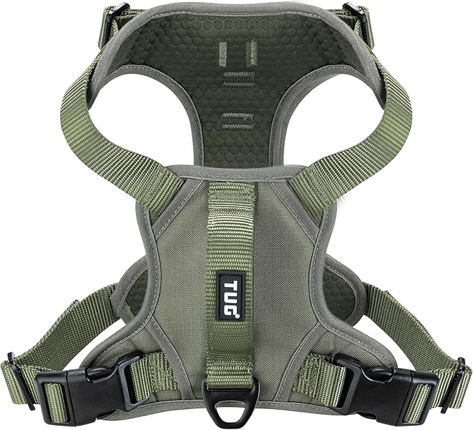 TUG Dog Harness with 2 Leash Connection Points | Adjustable, Padded, Lightweight | Handle on Back | No-Pull Front Clip (Large, Green)