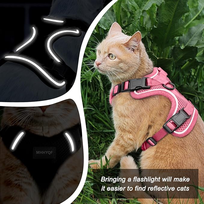 Cat Harness, Cat Harness and Leash for Walking, Escape Proof Soft Adjustable Vest Harnesses for Cats, Easy Control Breathable Reflective Strips Harness, Kitten Harness and Leash Set, Pink, S