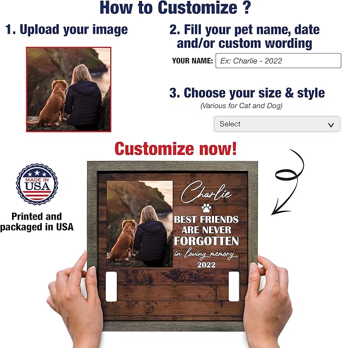 Customized Pet Sympathy Gifts Picture Frame Losing A Dog Home Decor Personalized Pet Memorial Frame Pet Loss Sign Natural Wood Bereavement Gifts for Him or Her Sentimental Quote Keepsake