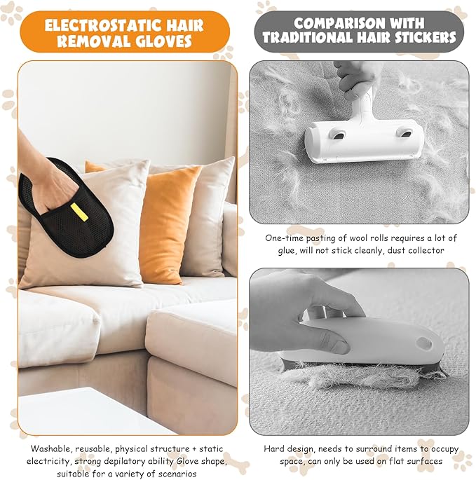 6 Pcs Pet Double Sided Grooming Gloves,Static Removal Gloves for Pet Hair,Multi-Function,For Washing,Hair Removal,Beauty,Bed Sheets,Sofa,Clothes,Suitable for Cats and Dogs