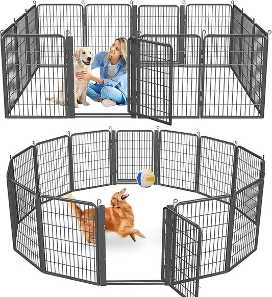 Dog Playpen with Low Threshold Gate, 40 inch 14 Panels Dog Fence, Heavy Duty Metal Exercise Large Dog Pen, Rust-Resistant Outdoor Pet Fence for Yard RV Camping