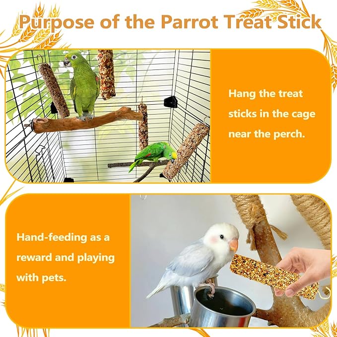 4PCS Parakeet Treat,Natural Parrots Treat Sticks,Vegetable & Grain Style Sticks,Bird Treats for Cockatiel Lovebirds Budgies Myna Canary Finches Conure