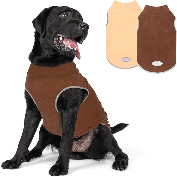 cyeollo 3XL Dog Sweaters for Large Dogs Male Female, Pullover Reflective Dog Jacket Sweatshirt Fall Winter Sweaters Warm Pet Clothes, Brown & Khaki XXXL