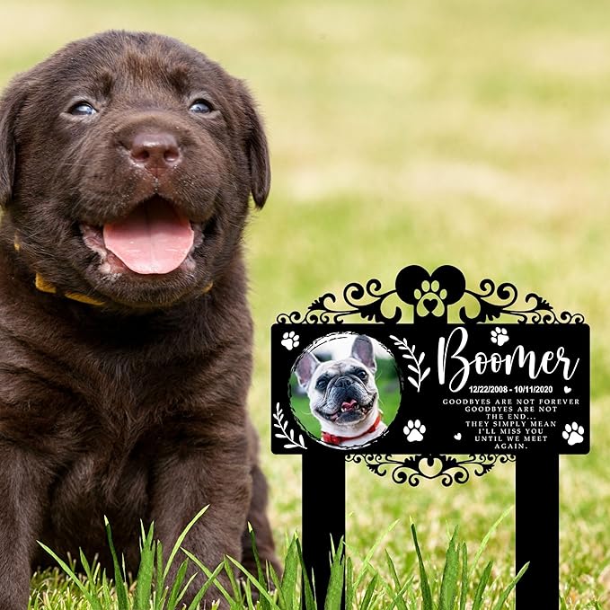 Custom Pet Grave Markers Dog | Custom Pet Headstones for Dogs | Best Gifts to Remember Your Four-Legged Companions | Personalized Grave Marker for Furry Friends with Wreath Photo Frame
