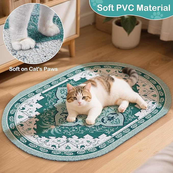 Bienbee Cat Litter Mat, 24" x 15" Litter Box Mat Rug with Non-Slip Bottom, Easy to Clean Cat Supplies Accessories Essentials for Indoor Kitty Kitten Floor, Green M