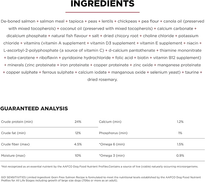 Go! Solutions Sensitivities Limited Ingredients, Grain-Free Dry Dog Food, Salmon Recipe for Sensitive Stomach, 22 lb Bag