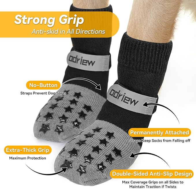 Non Slip Dog Socks to Prevent Licking Paws - Dog Booties for Hardwood Floors Anti Slip - Grippy Socks for Senior Dog - Double Side Paw Protector Prevent Scratching for Hot Pavement. (Grey, XS)
