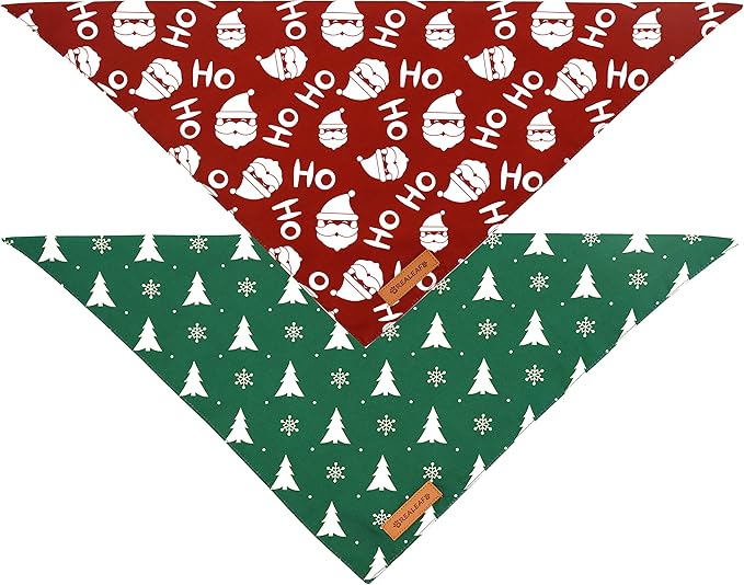 Realeaf Christmas Dog Bandanas 2 Pack, Christmas Tree and Santa Claus Dog Scarf for Boy and Girl, Premium Durable Fabric, Holiday Bandana for Small Medium Large and Extra Large Dogs (Small)